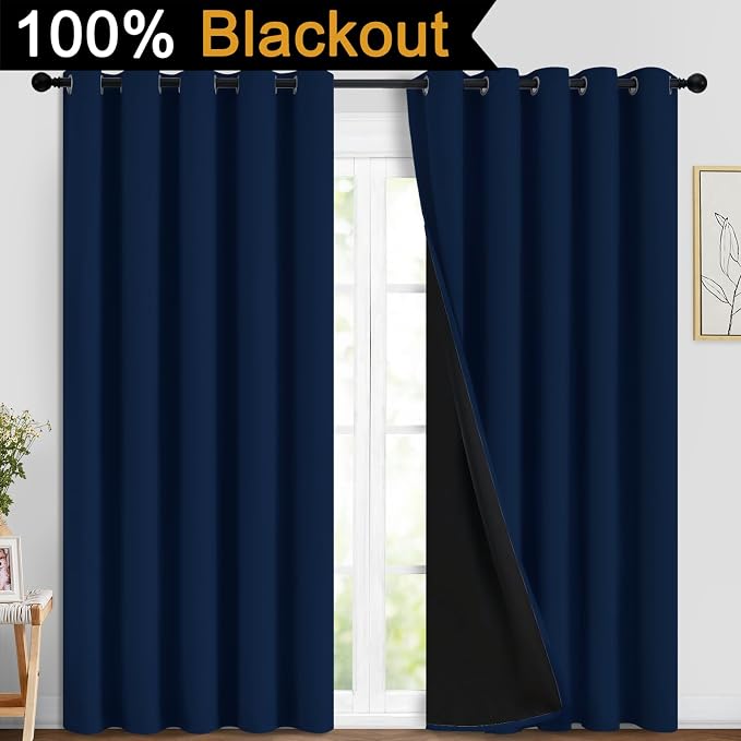 Yakamok Navy Blue 100% Blackout Curtains Energy Saving Thermal Insulated 2 - Image 2