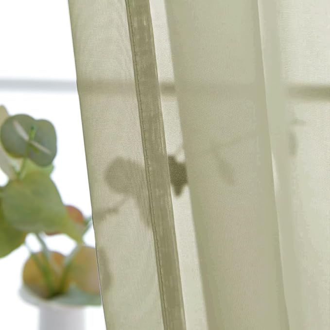 SpaceDresser Basic Rod Pocket Sheer Voile Window Curtain Panels Sage Green 1 - Image 3