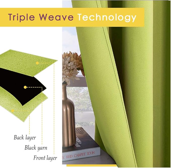 NICETOWN Blackout Window Curtains 70" L, 2 Panels, 34 inch, Fresh Green - Image 3