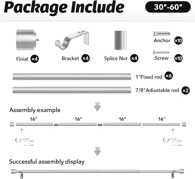 GEEBOBO 2 Pack Silver Curtain Rods - Image 6
