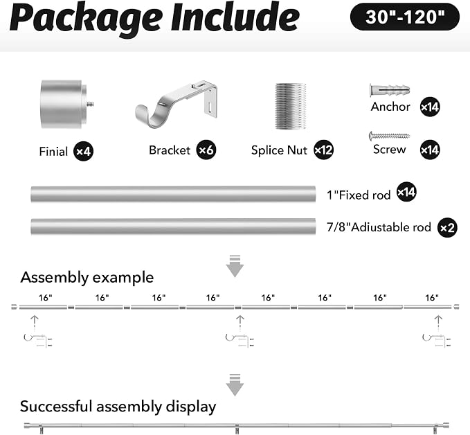 GEEBOBO 2 Pack Silver Curtain Rods - Image 6