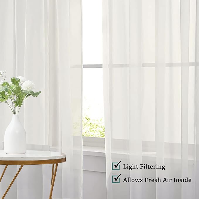 Chyhomenyc Sheer Curtains 63 Inch Length 2 Panels Set, Short Window Curtain - Image 3