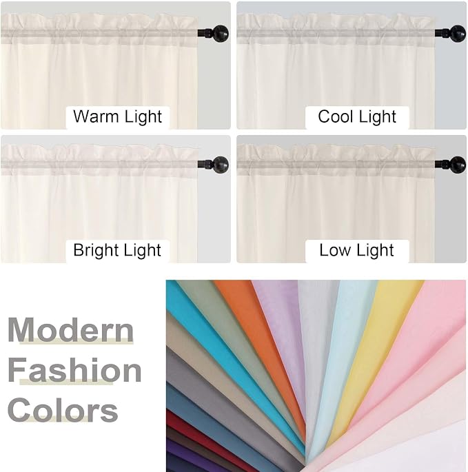 Cafe Curtains 36 Inch Length Tier 2 Pieces, Modern Soft Airy Sheer Kitchen - Image 5