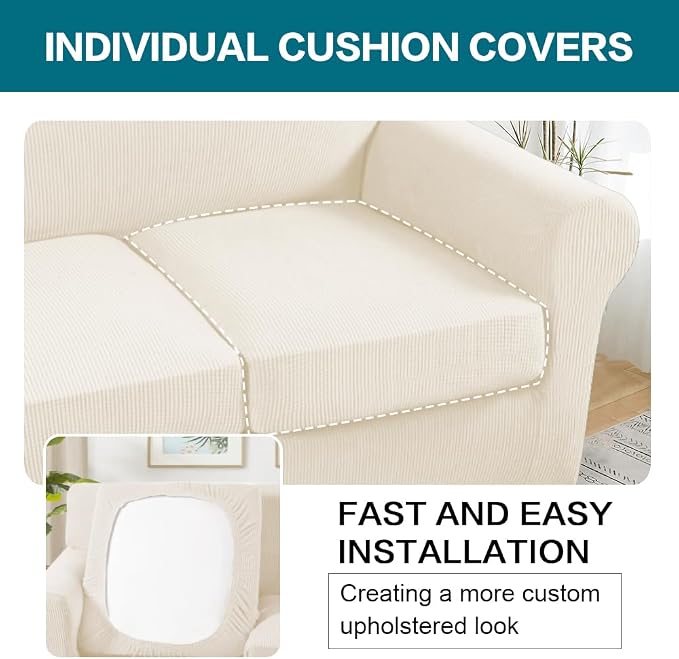 Turquoize 4 Piece Sofa Covers for 3 Cushion Couch Sofa Slipcover Soft Couch - Image 5