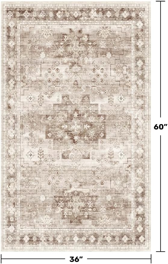 Washable Neutral Farmhouse Large Entryway Rug, 3x5 Area Rugs - Image 2