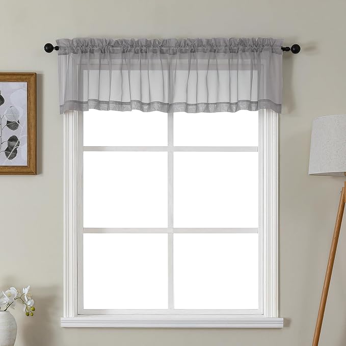 Gwine Charcoal Grey Valances for Windows, Small Light Filtering Rod Pocket Cafe by Gwine