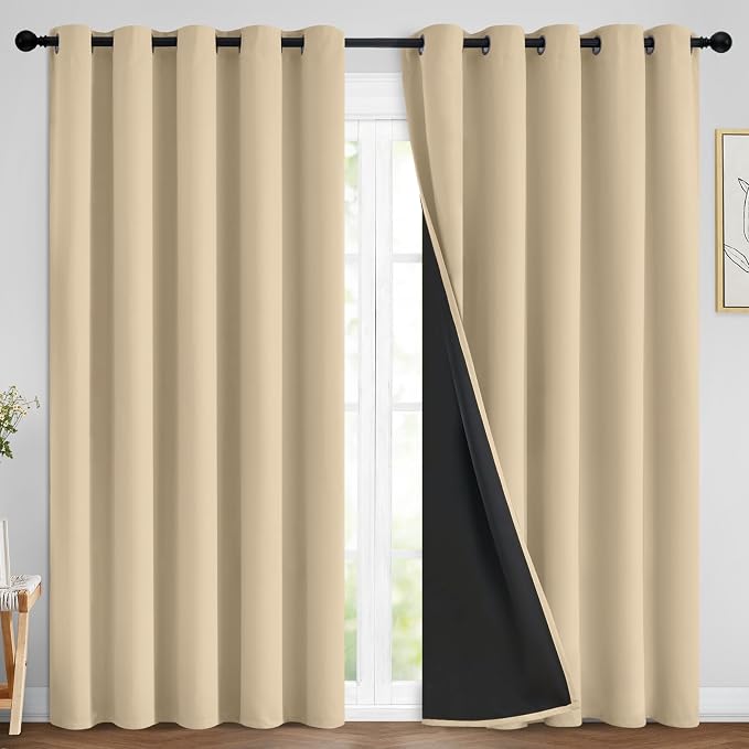 Yakamok Beige 100% Blackout Curtains, Thermal Insulated Total Blackout Drapes by Yakamok