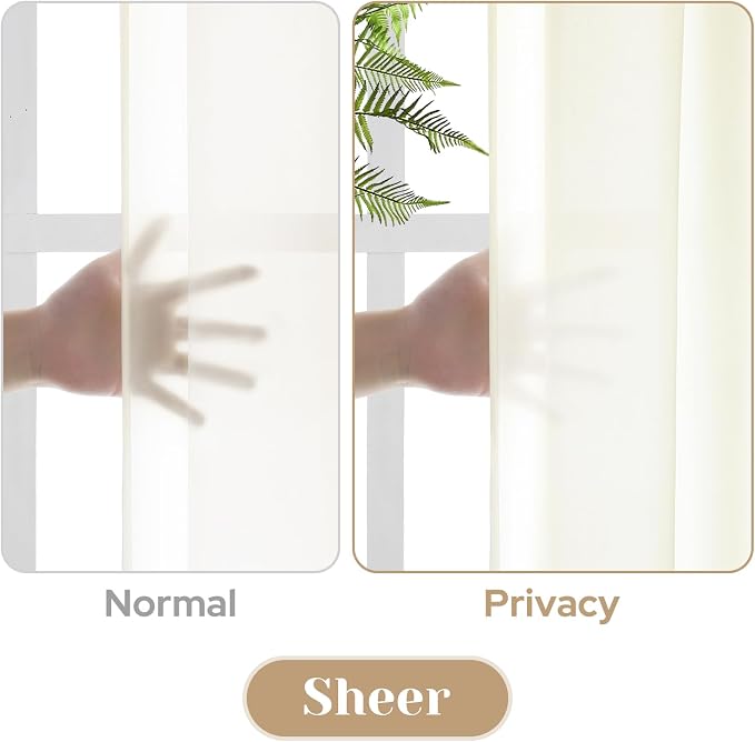 HOMEIDEAS Non-See-Through Cream Yellow Privacy Sheer Curtains, 52 X 45 Inches - Image 3