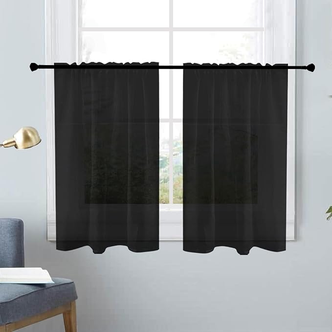 SpaceDresser Basic Rod Pocket Sheer Voile Window Curtain Panels Black 1 Pair 2 by SpaceDresser