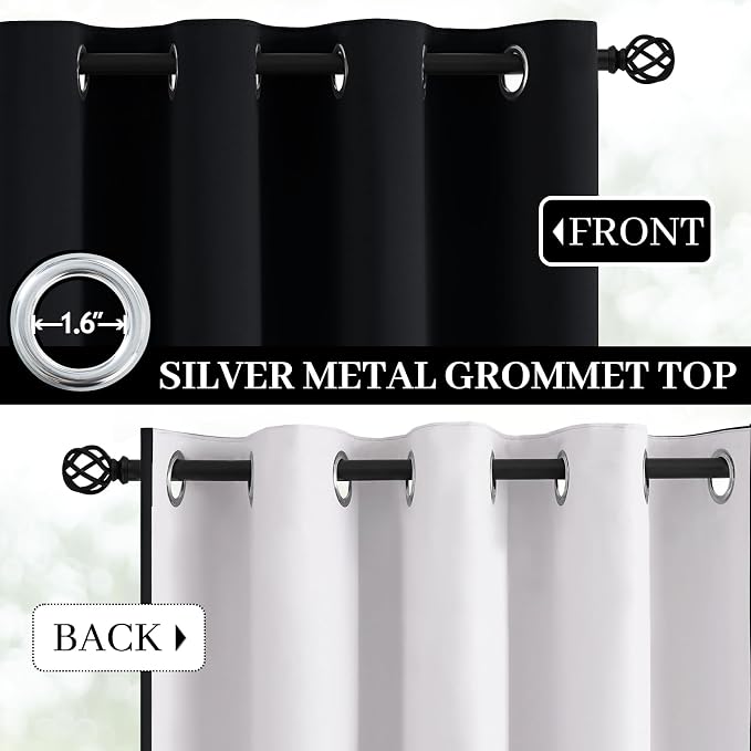 Yakamok 100% Blackout Curtains Black Room Darkening Thermal Insulated Window - Image 3