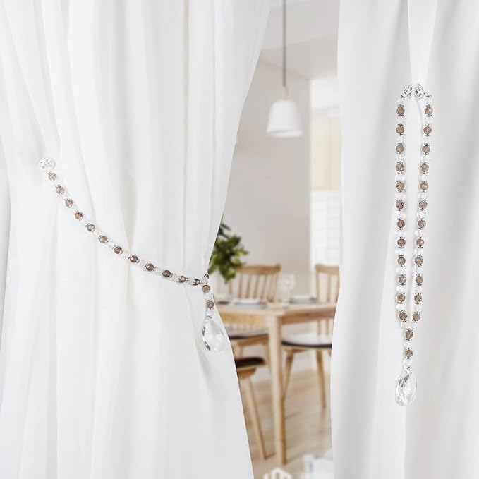 SUQ I OME 1 Pair of Luxury Crystal Beaded Magnetic Curtain Tieback and Holdback - Image 5