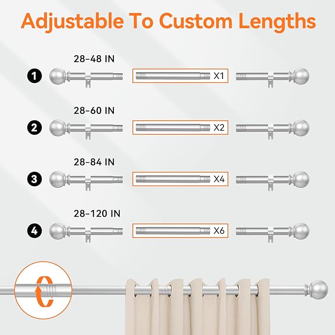 Curtain Rod Set for Windows 28 to 60 Inch - Image 4