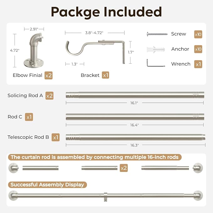 Zeerobee Curtain Rods for Windows 32 to 72, 1 Inch Industrial Wrap Around - Image 7