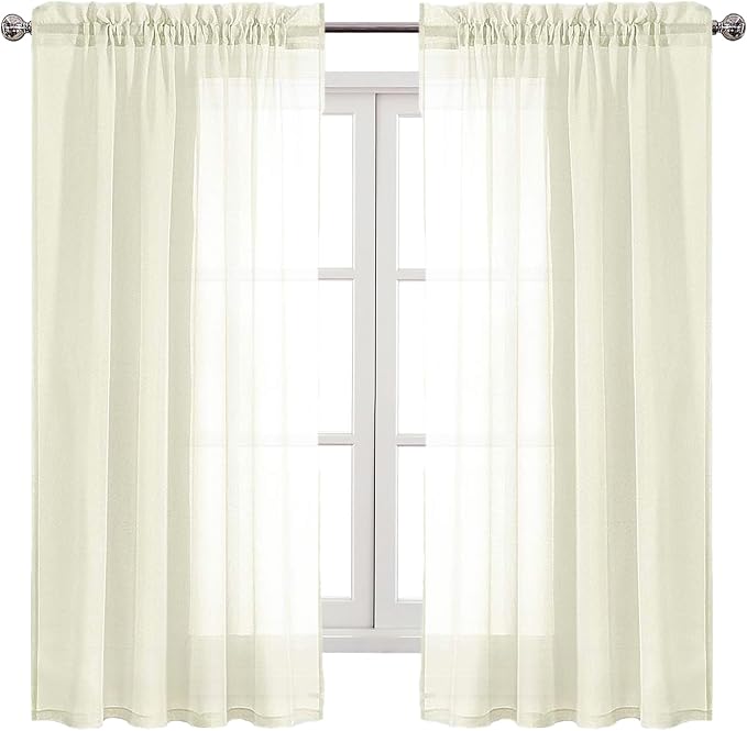 DWCN Ivory Sheer Curtains Semi Transparent Voile Rod Pocket Curtains - Image 9