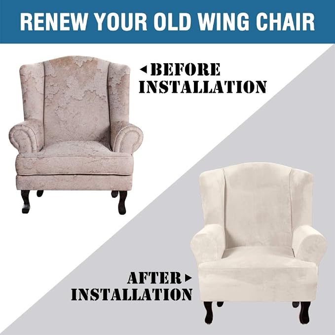 H.VERSAILTEX Wingback Chair Covers Velvet Plush Wing Chair Slipcover 1 Piece - Image 8