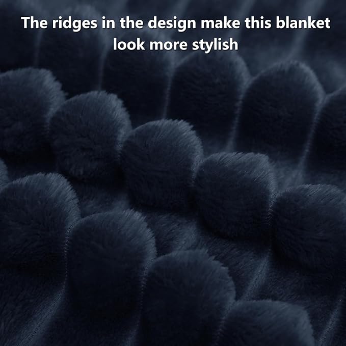 HIMEET Navy Blue Ribbed Twin Blanket - Image 8