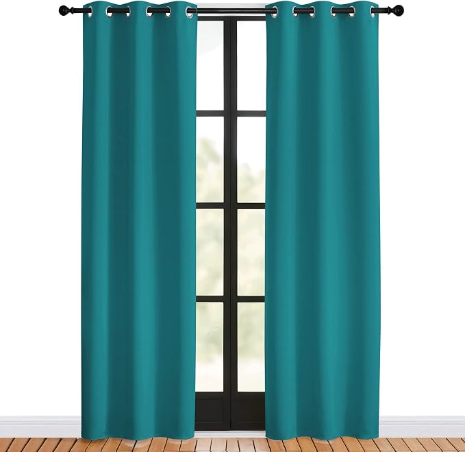 NICETOWN Room Darkening Curtains 80 inch Length 2 Panels, Peacock Teal - Image 2