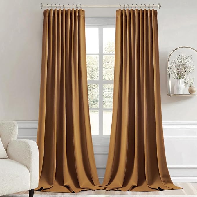 MIULEE Golden Brown Back Tab Blackout Curtains 108 Inch Long 2 Panels Set - Image 9