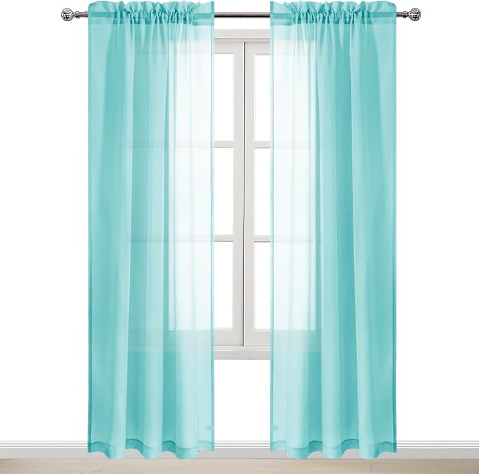 DWCN Aqua Sheer Curtains Semi Transparent Voile Rod Pocket Curtains by DWCN