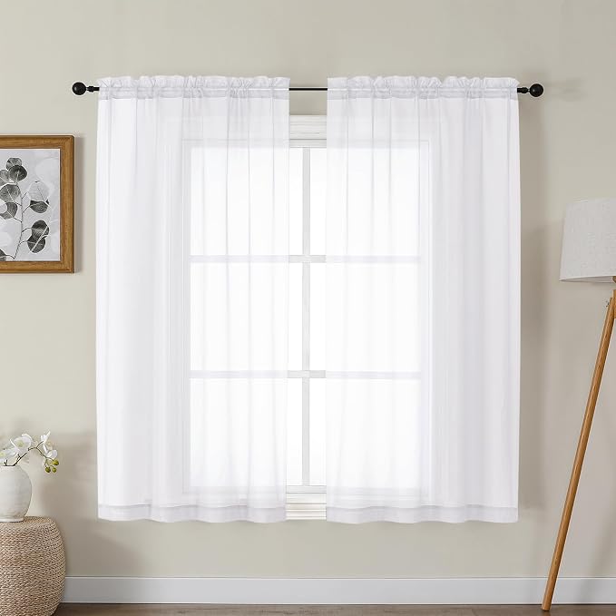 Gwine White Sheer Curtains for Bedroom 54 inches Long 2 Panels, Light Filtering by Gwine