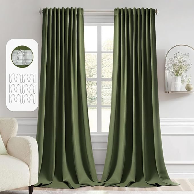 MIULEE Olive Green Back Tab Blackout Curtains 108 Inch Long 2 Panels Set by MIULEE