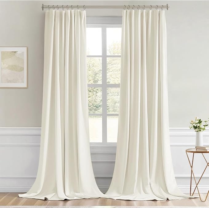 MIULEE Cream Back Tab Blackout Curtains 102 Inch Long 2 Panels Set - Image 9