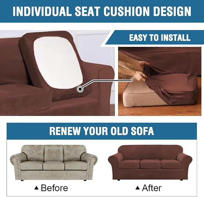 H.VERSAILTEX Modern Velvet Plush 4 Piece High Stretch Sofa Slipcover Sofa Cover - Image 6
