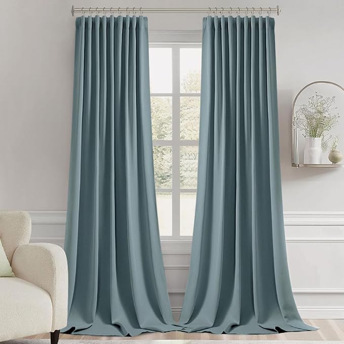 MIULEE Greyish Blue Back Tab Blackout Curtain 96 Inch Long 2 Panels Set - Image 9
