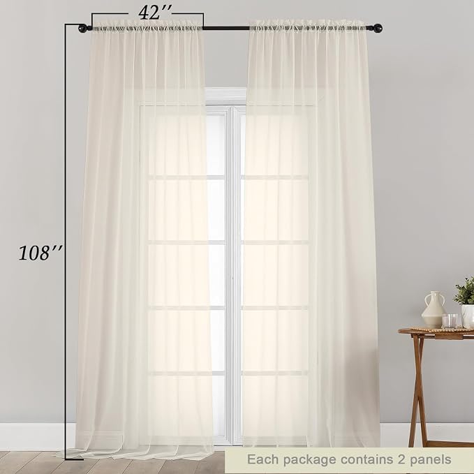 Extra Long Sheer Cream Curtains - Image 2