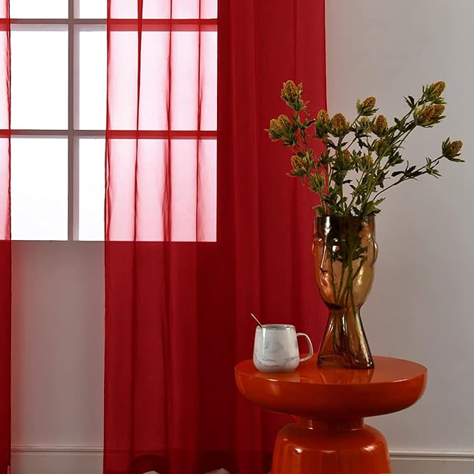 SpaceDresser Christmas Red Sheer Curtains 4 Panels Rod Pocket Semi-Sheer - Image 3