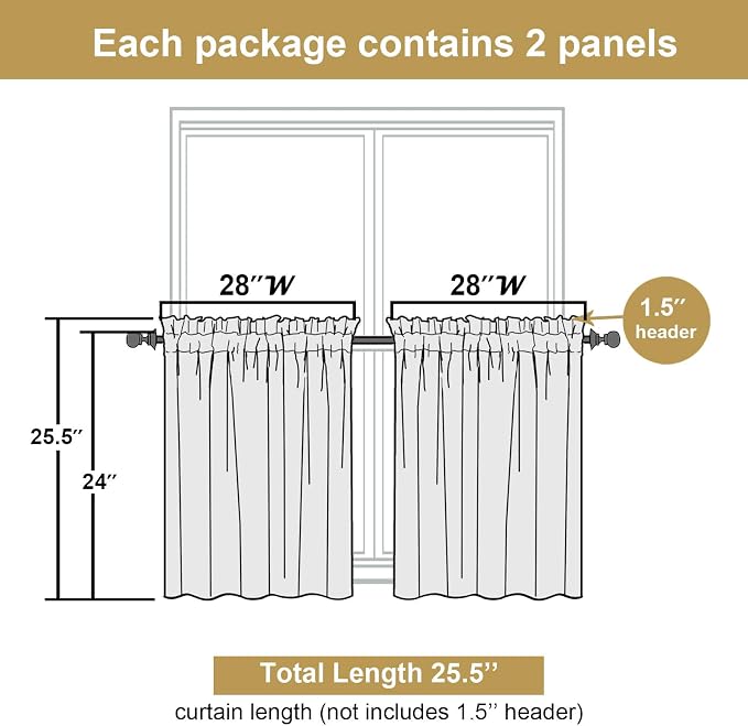 Lecloud Leia Black Kitchen Sheer Curtains 24 Inch 2 Pcs, Jacquard Leaf Textured - Image 3