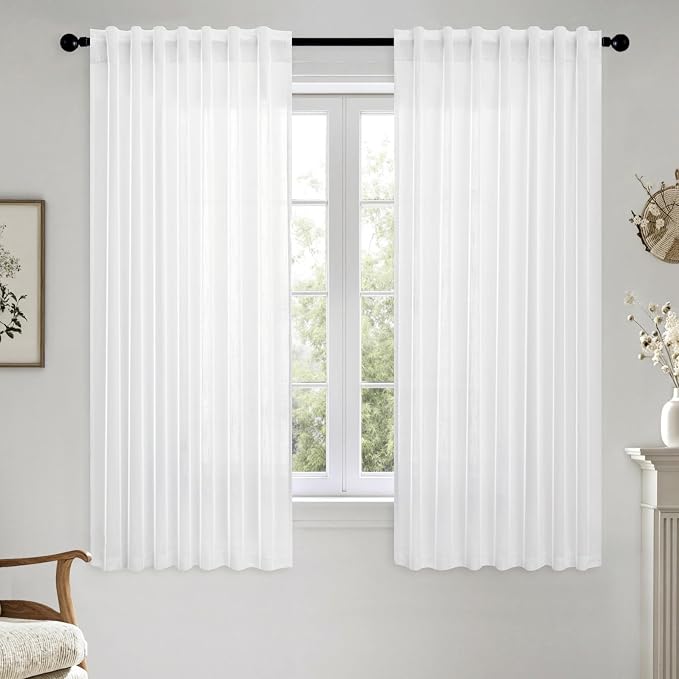 MIULEE White Linen Curtains 64 Inch Length 2 Panels by MIULEE
