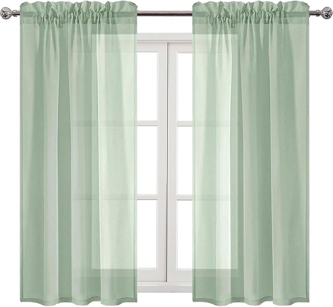 DWCN Bean Green Sheer Curtains Semi Transparent Voile Rod Pocket Curtains - Image 9