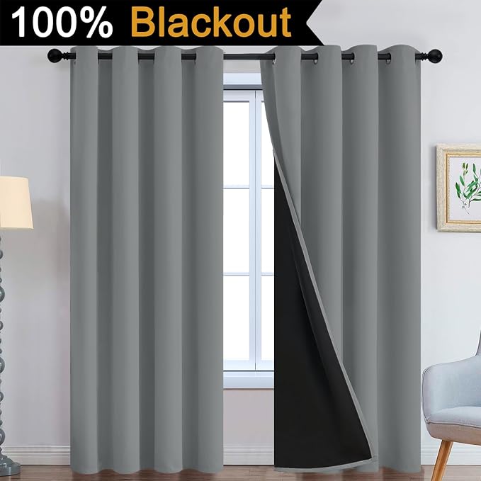 Yakamok Dove Grey 100% Blackout Curtains, Thermal Insulated Total Blackout - Image 2