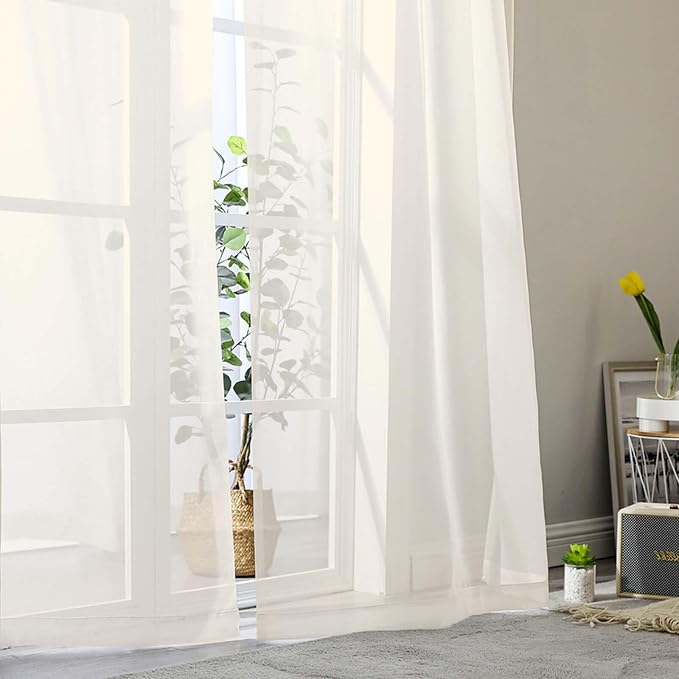 Cream Sheer Curtains 63 Inch Length 2 Panels Set - Image 8