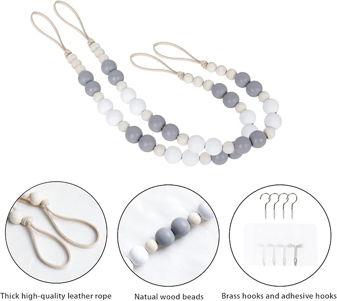 2 Pieces Wood Bead Curtain Tieback Boho Curtain Tiebacks Curtain Holdbacks - Image 6