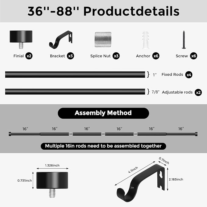 VOIIY Curtain Rods for Windows 48 to 84 Inch, Modern Adjustable Heavy Duty - Image 8
