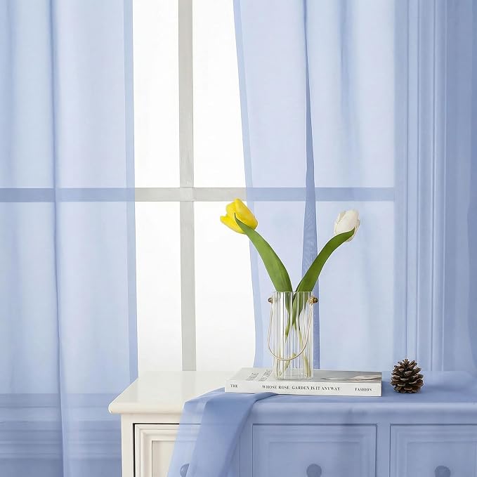 Lecloud Denim Blue Sheer Curtains 90 Inches Long 2 Panels, Voile Rod Pocket - Image 2