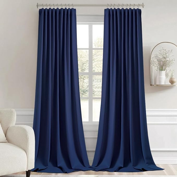 MIULEE Navy Blue Back Tab Blackout Curtains 102 Inch Long 2 Panels Set - Image 9