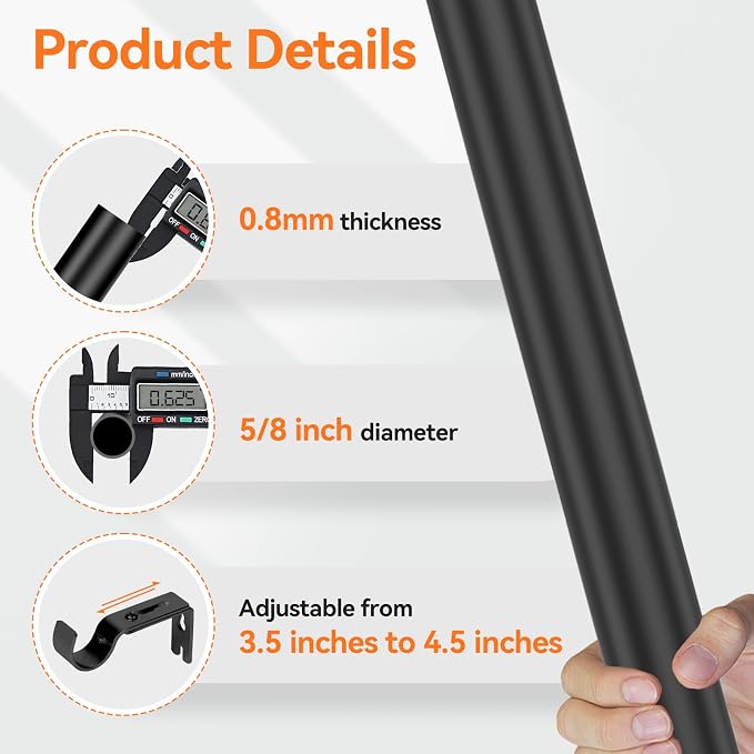 Black Curtain Rods for Windows 48 to 84 or 88 Inches Max - Image 3