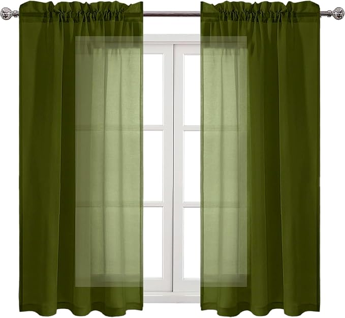 DWCN Olive Green Sheer Curtains Semi Transparent Voile Rod Pocket Curtains - Image 9