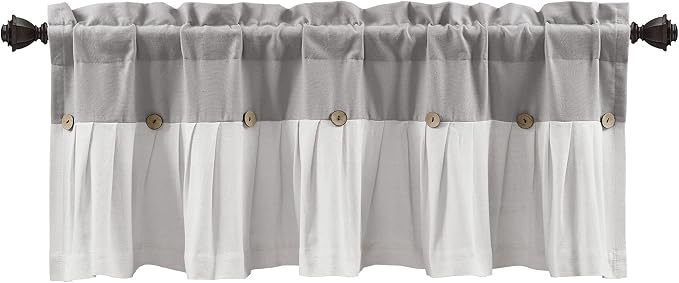 Lush Decor Linen Button Farmhouse Valance Curtians 84"W x 18"L Gray & Off White - Image 7