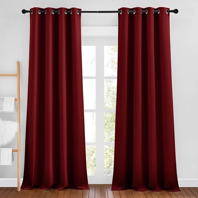 NICETOWN Burgundy Red Curtains 102 inches Long, Grommet Thermal Insulated Solid by NICETOWN