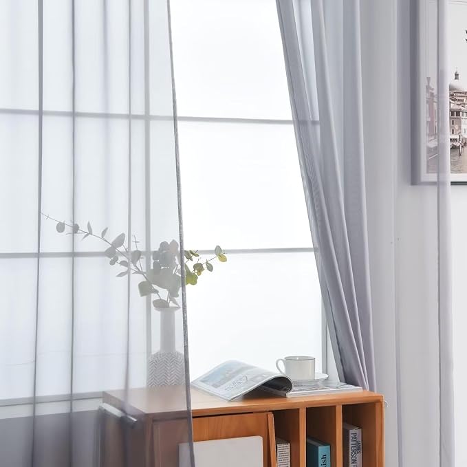 SpaceDresser Basic Rod Pocket Sheer Voile Window Curtain Panels Grey 1 Pair 2 - Image 3