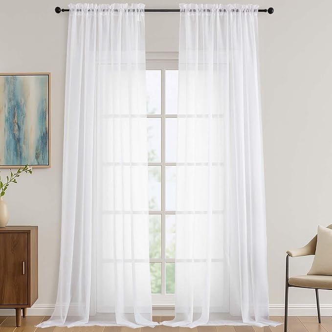 OVZME White Sheer Curtains 120 Inches Long 2 Panels Set, 59 Inch Extra Wide by OVZME