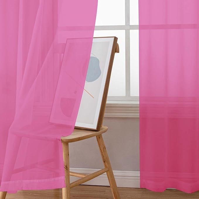Simplebrand Hot Pink Sheer Curtains 96 Inches Long, Light Filtering Rod Pocket - Image 5