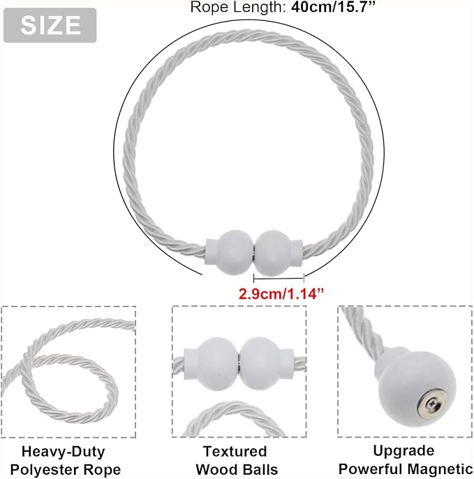 4 Pack Magnetic Curtain Tiebacks Modern Handmade Rope Curtain Tie Backs - Image 3