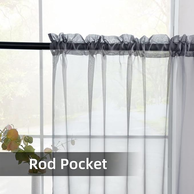 youleyar Solid Sheer Rod Pocket Curtain Voile Draperies 2 Panels White Beige - Image 3
