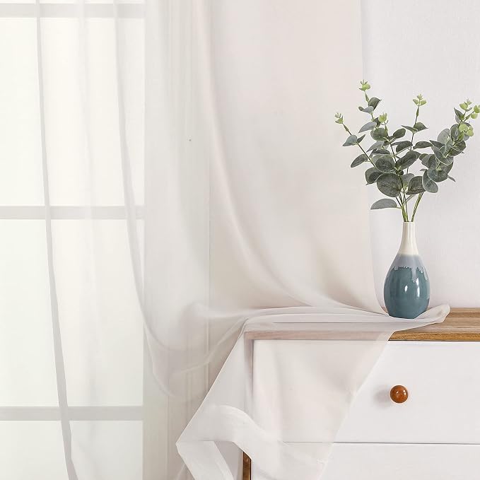 OWENIE Sheer Curtains Ivory 144 inch Extra Long, Elegant and Airy Drapes by OWENIE