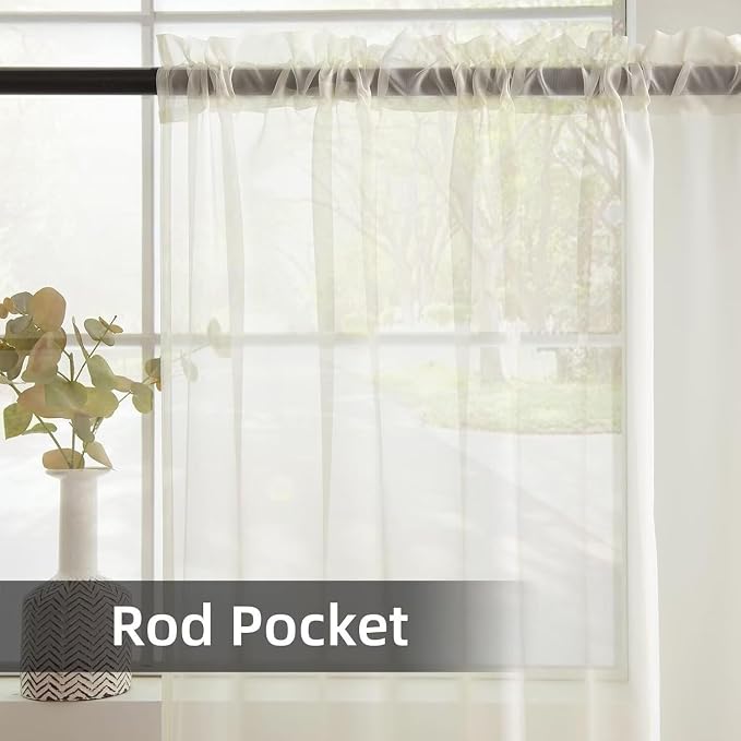 youleyar Solid Sheer Rod Pocket Curtain Voile Draperies 4 Panels Ivory Beige - Image 3